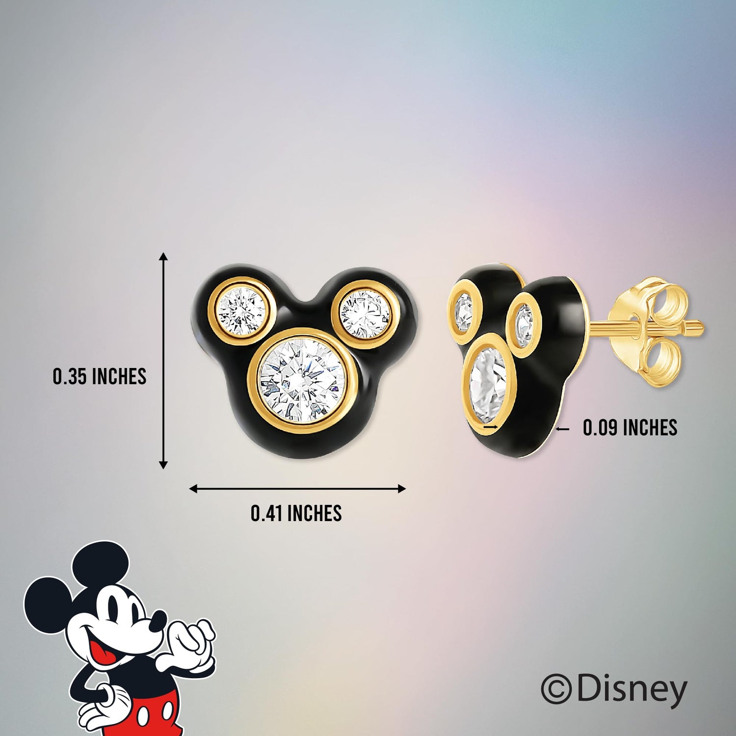 Disney Mickey Mouse Cubic Zirconia and Enamel Stud Earrings, Flash-Plated Earrings Official License