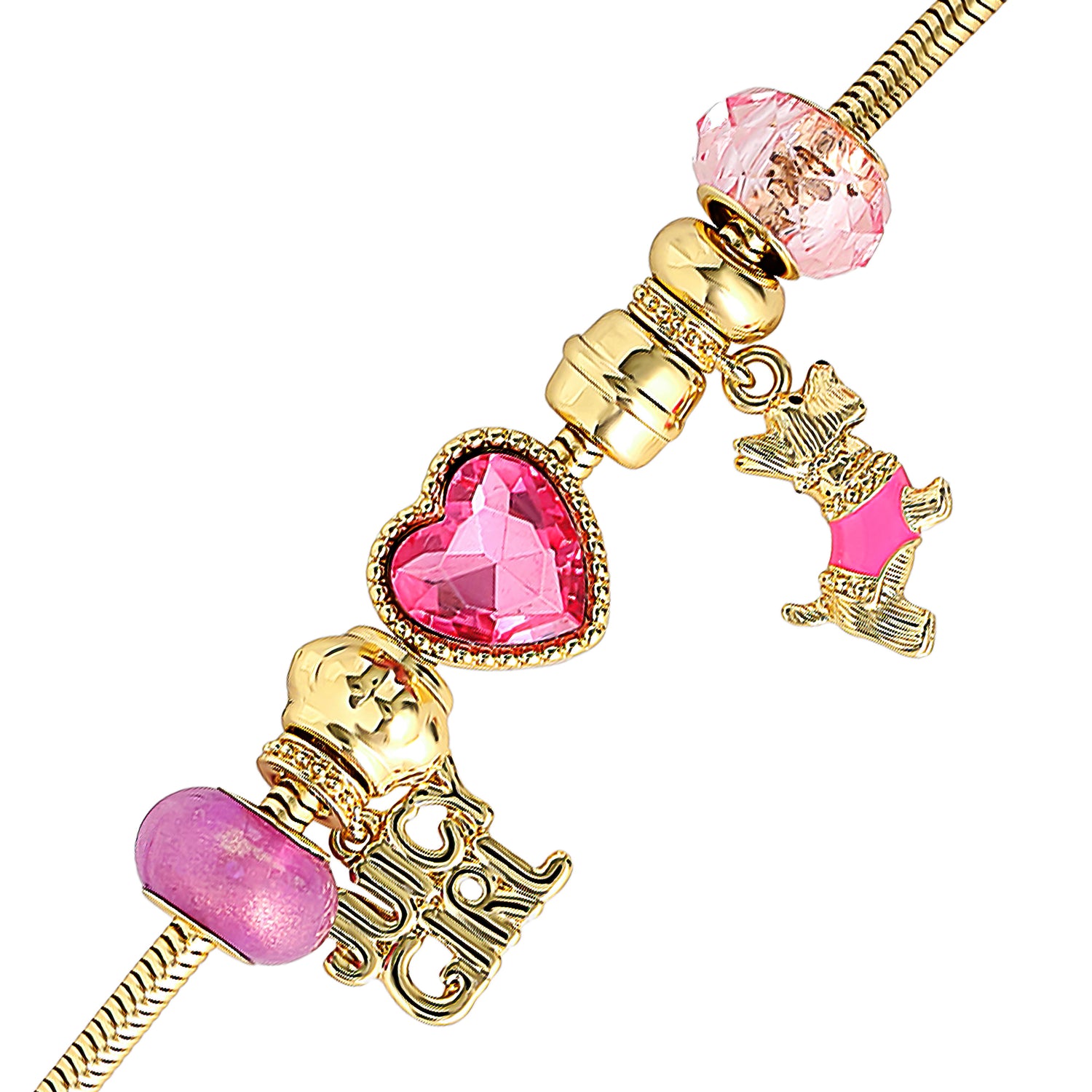 Juicy Couture Womens Charm Bracelet 7.5", Juicy Girl and Scottie Dog Charms