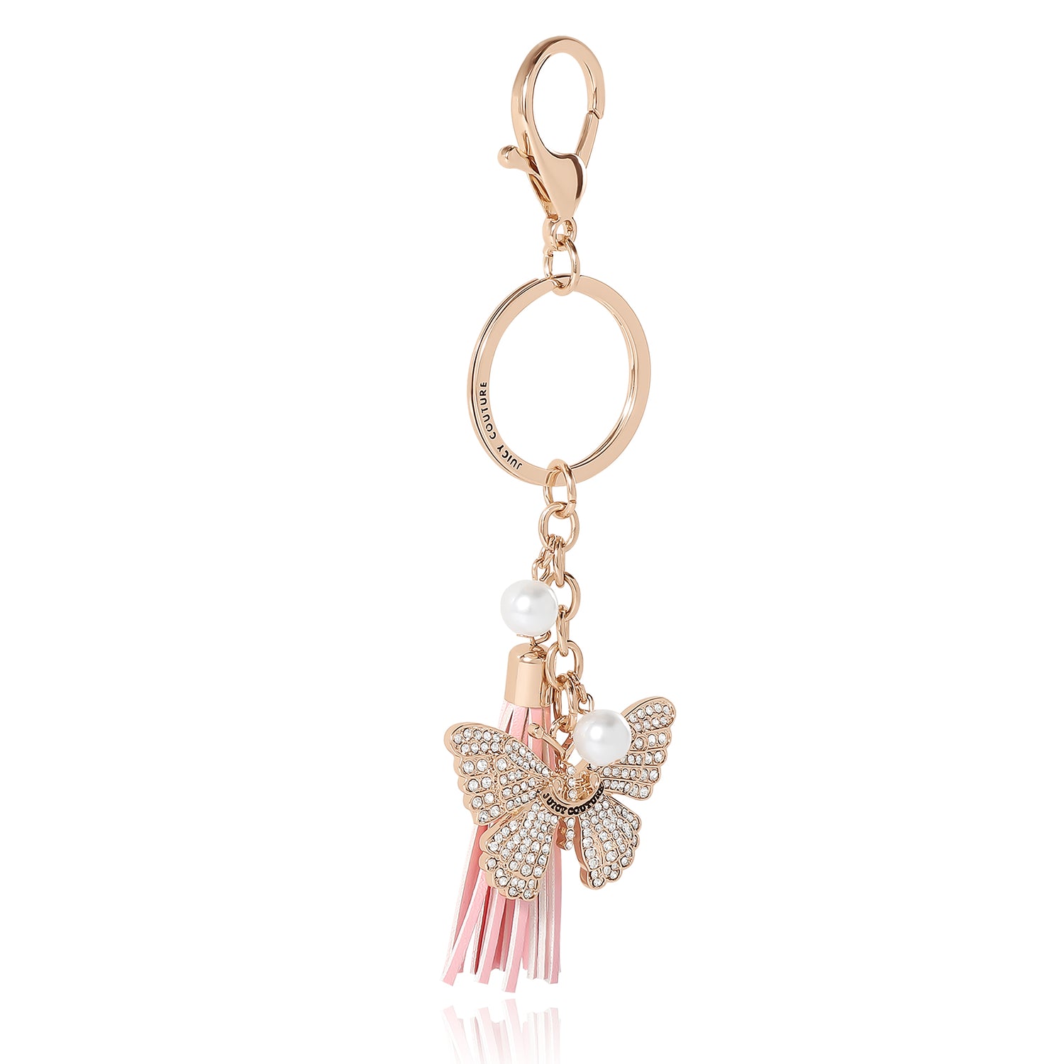 Juicy Couture Butterfly Crystal Keychain With Pink Tassel & Faux Pearls