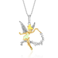 Disney Womens 3D Tinkerbell Pendant Necklace 18", Cubic Zirconia and Sterling Silver Necklace Official License