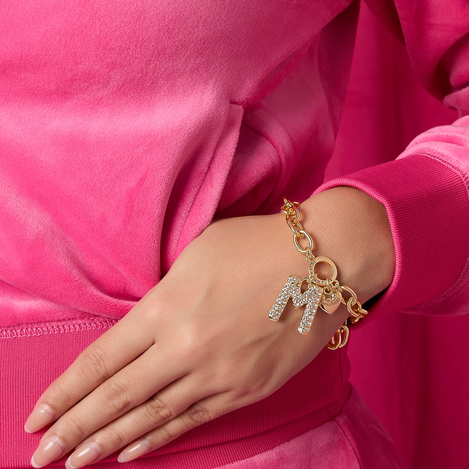 Juicy Couture Pavé Initial Charm Bracelet - 7.5'' Gold Tone Link