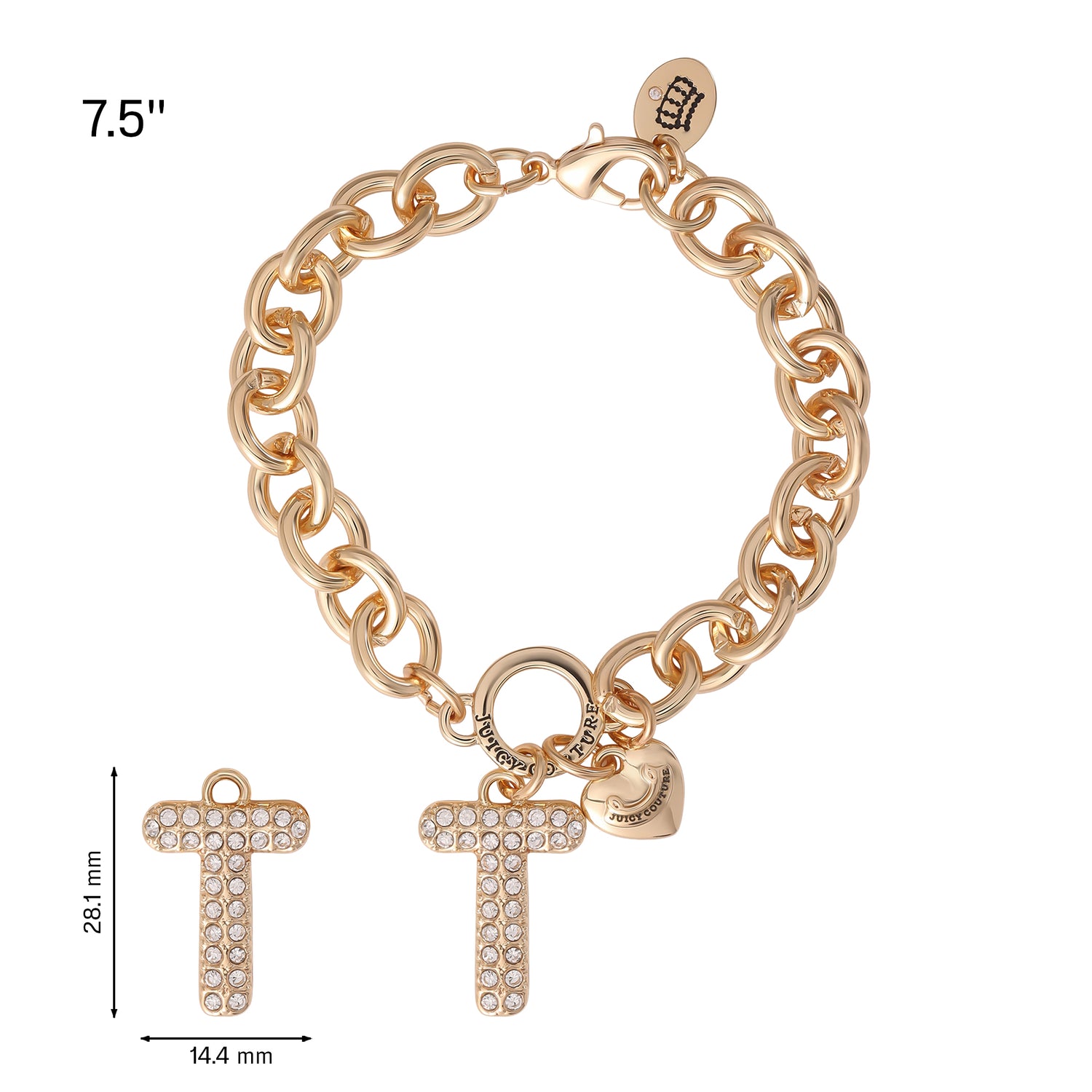 Juicy Couture Pavé Initial Charm Bracelet - 7.5'' Gold Tone Link - T