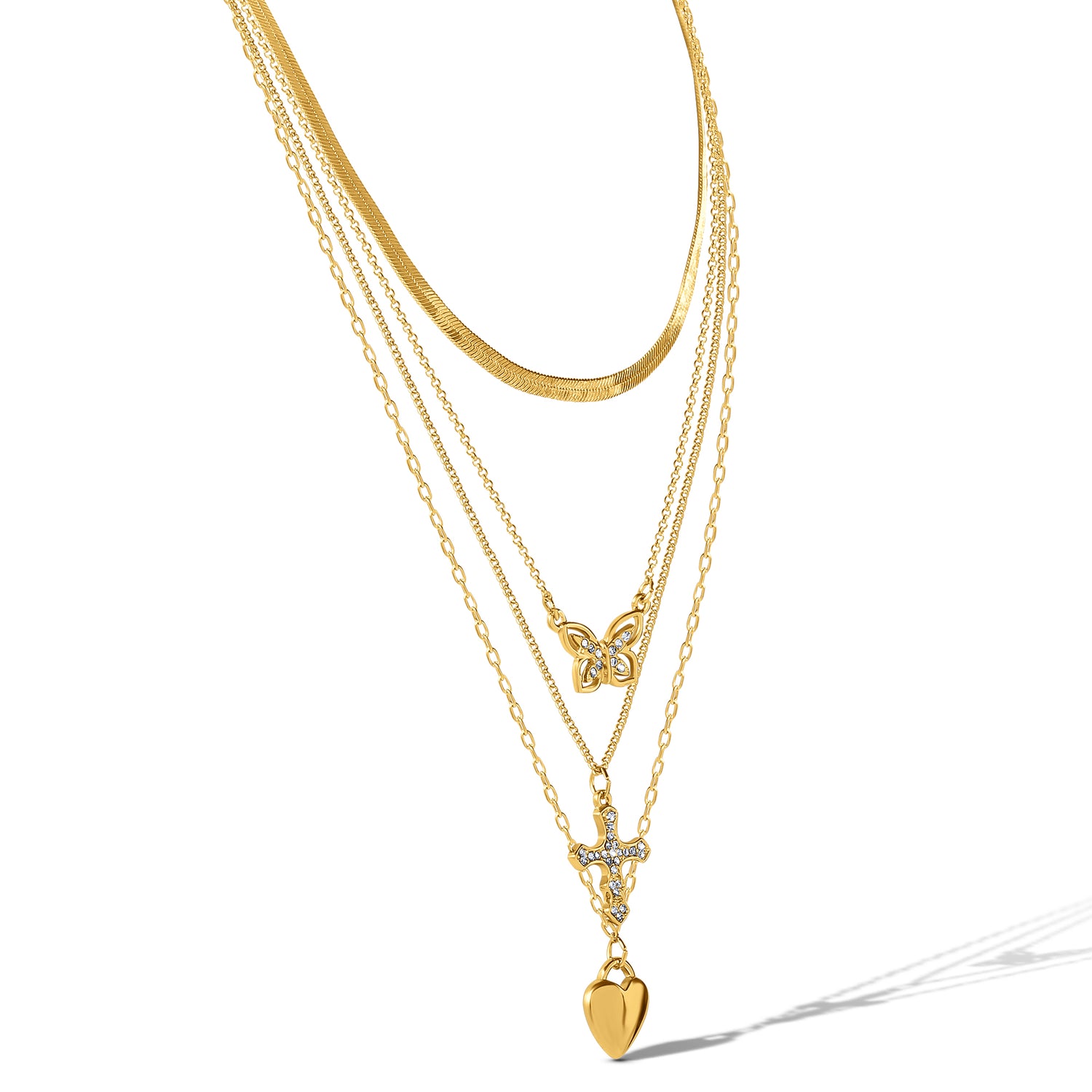 JS Jessica Simpson Layered Butterfly, Cross & Heart Pendant Necklace Set