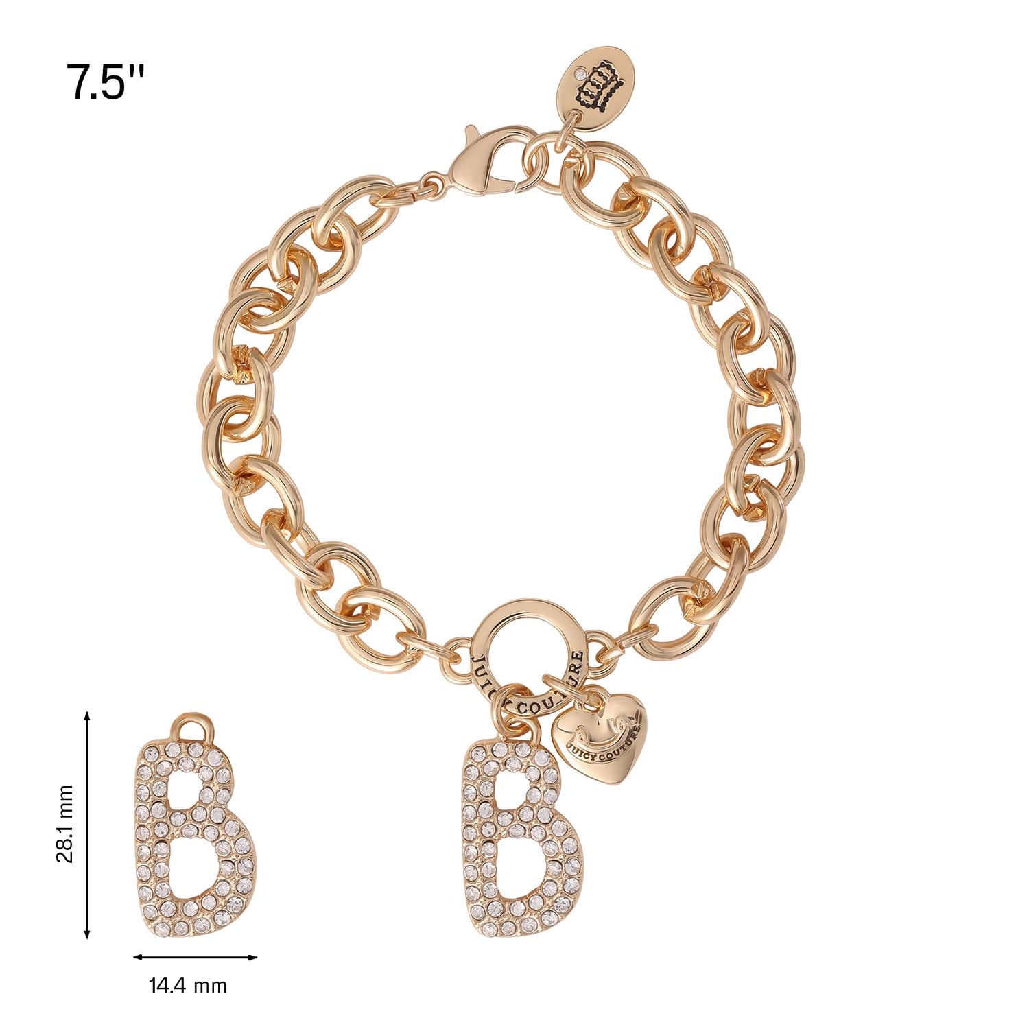 Juicy Couture Pavé Initial Charm Bracelet - 7.5'' Gold Tone Link - B
