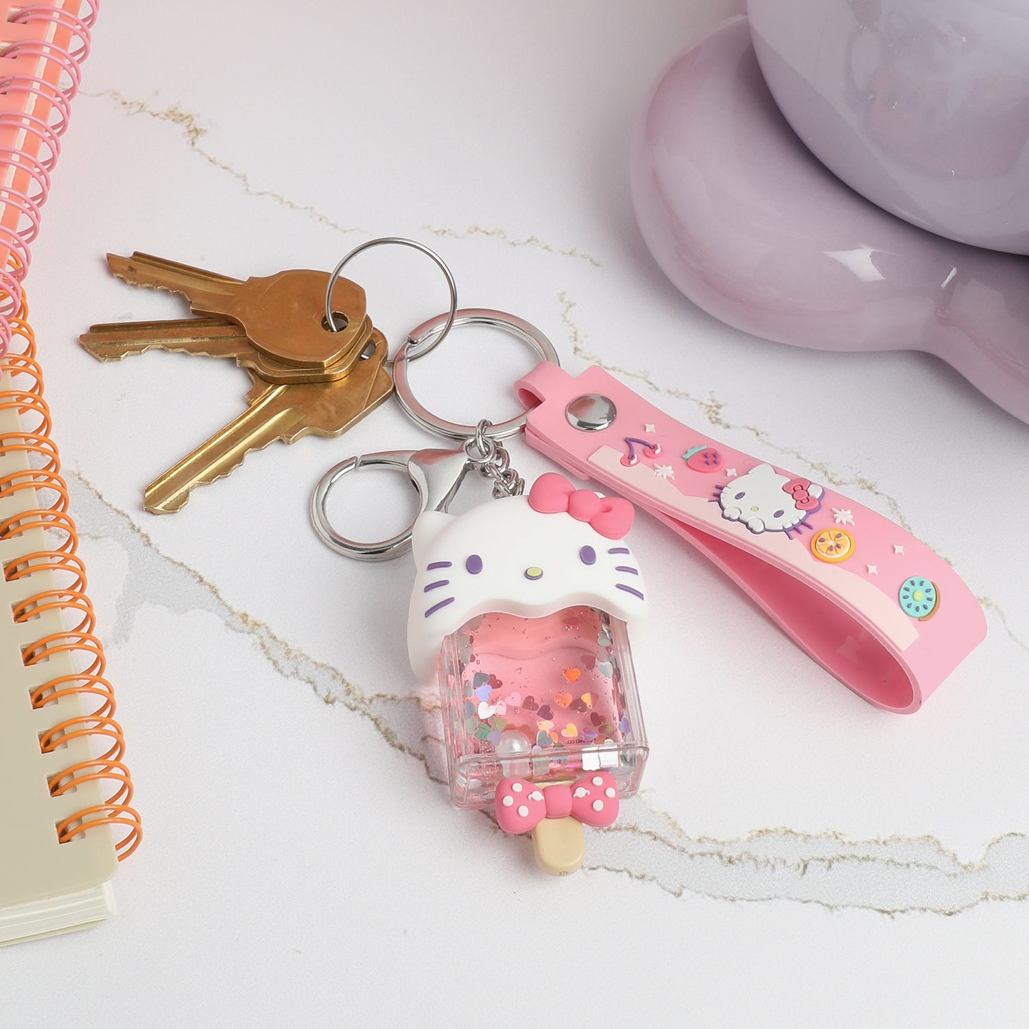 Hello Kitty Liquid Popsicle Keychain, Cute Bag and Purse Charm