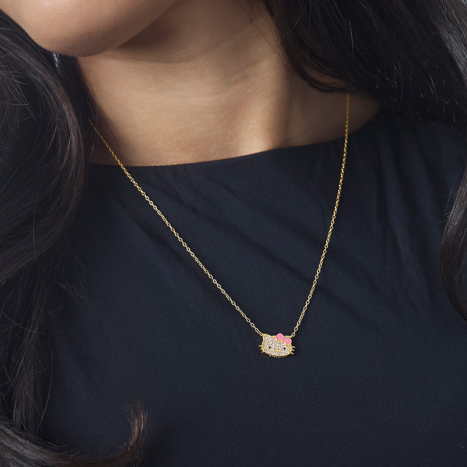 Hello Kitty Necklace for Women 18" Official License, Cubic Zirconia Pendant