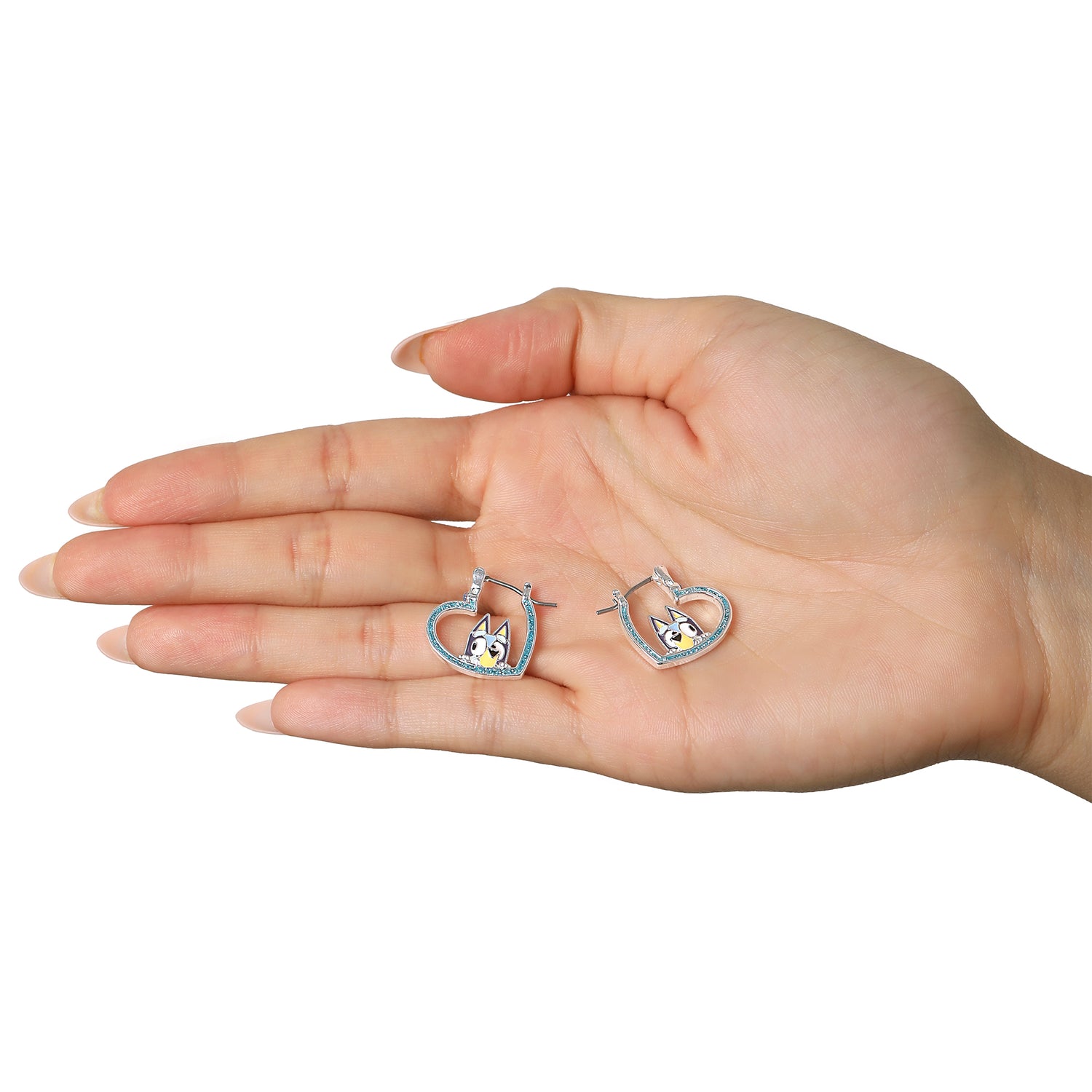 Bluey Heart Hoop Earrings Official License, Silver Flash-Plated with Enamel Bluey Pendant