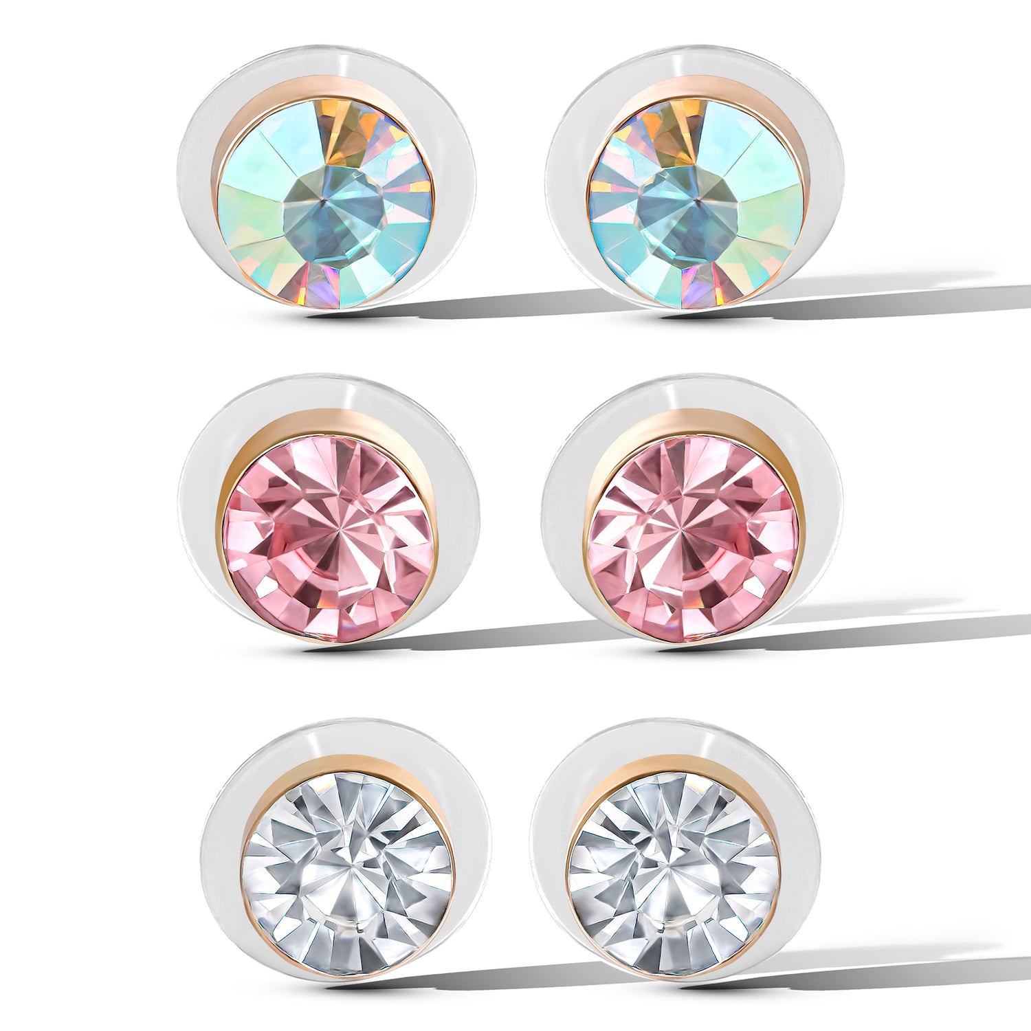 Jessica Simpson Crystal Stud Earrings Set - Trio of Sparkling Styles - Multicolor