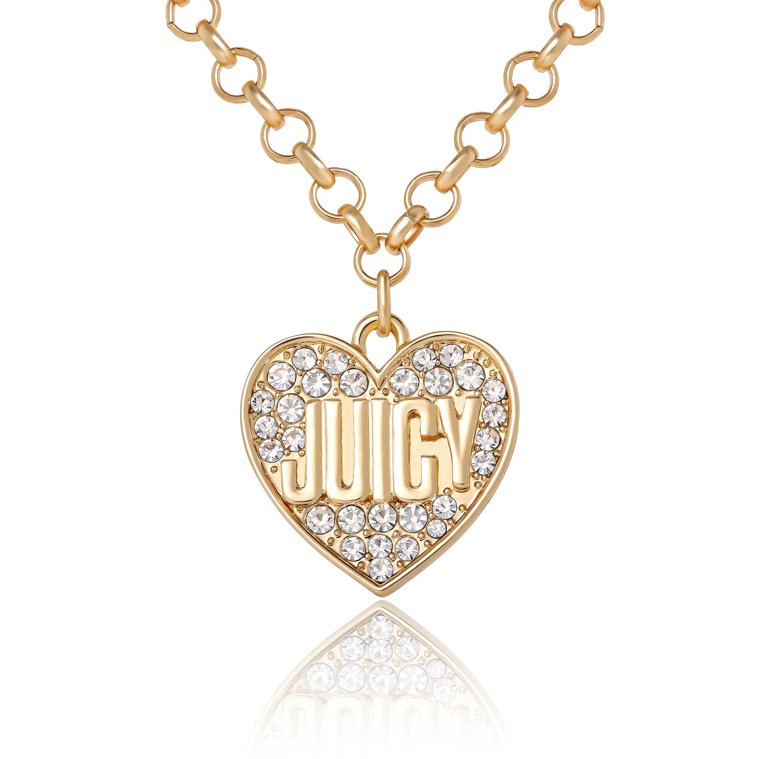 Juicy Couture Pave Logo Heart Necklace, 18"+2" Gold-Tone JUICY Necklace for Women with Glass Stones