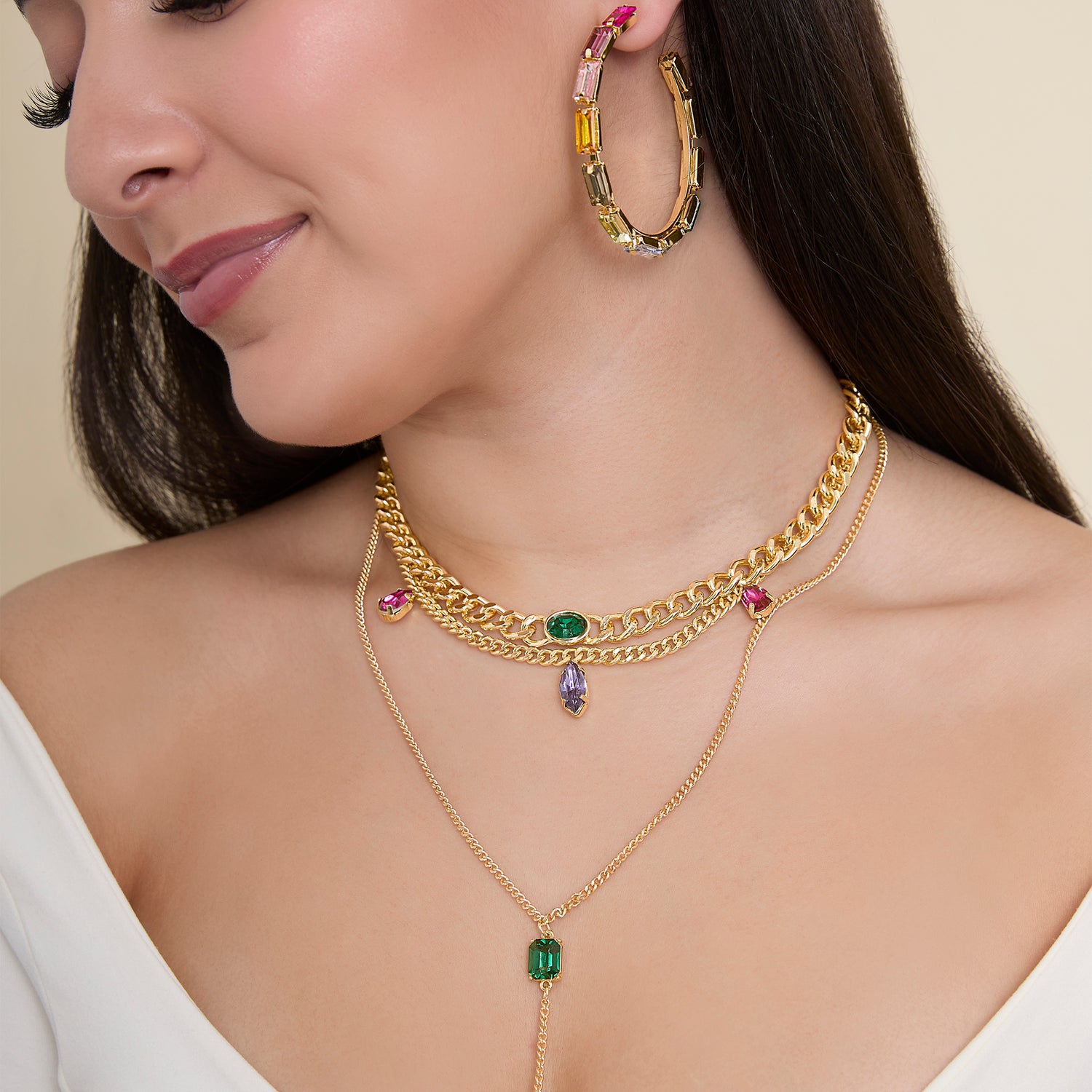 Jessica Simpson Multicolor Gemstone Hoop Earrings