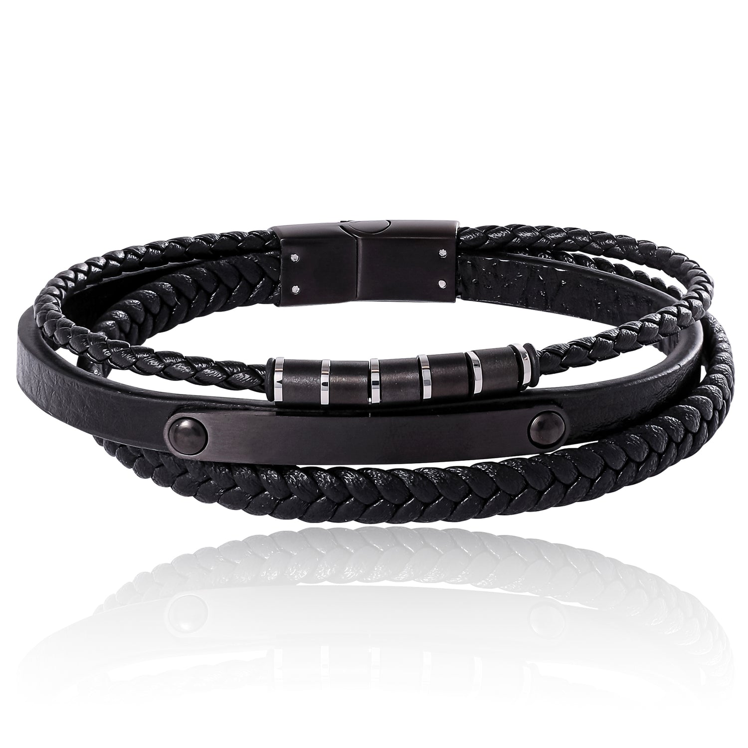 Lucky Brand Stainless Steel (316L) Triple-Row Black Cord Bracelet - 8.5"