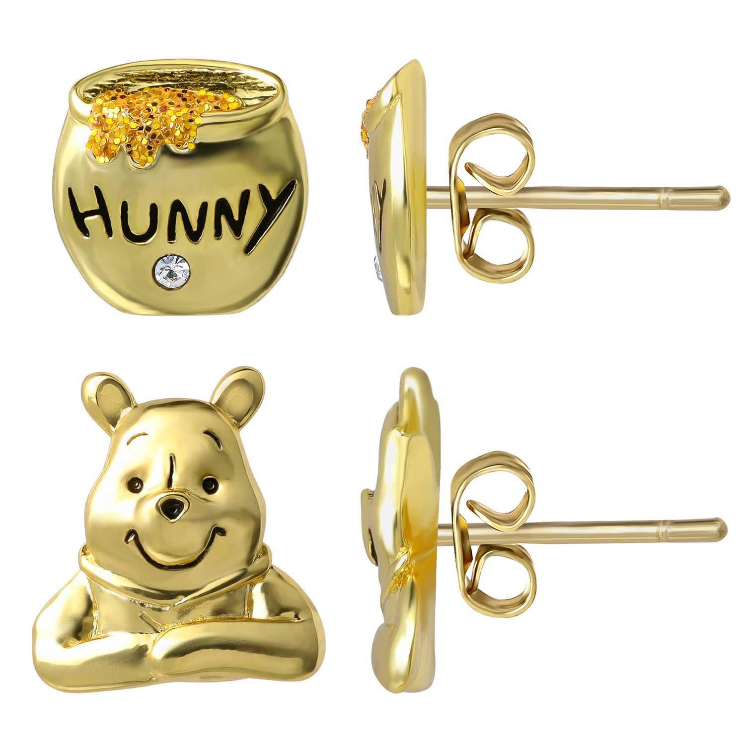 Winnie the Pooh Earrings Pack of 2 Official License, 18k Gold Flash Plated