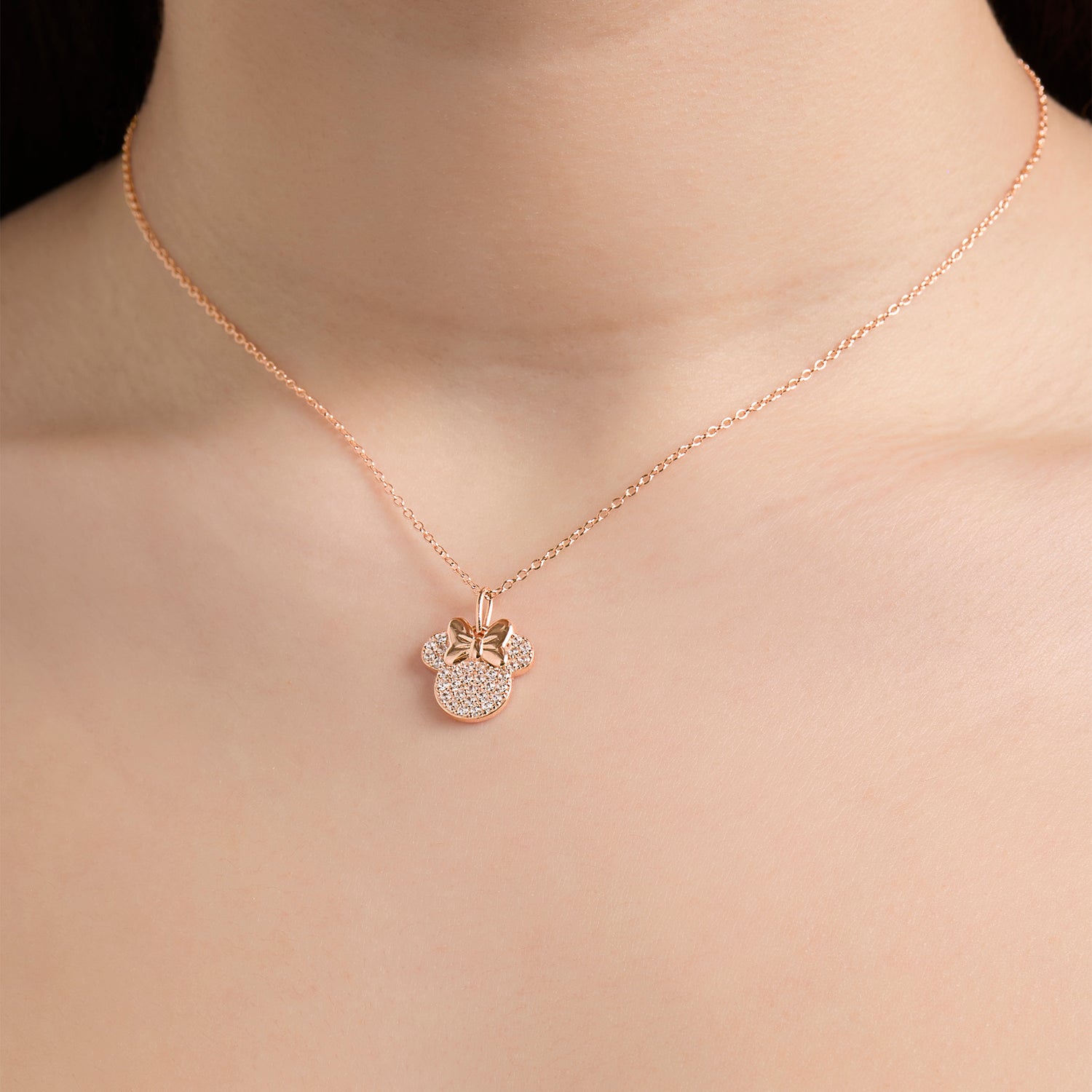 Disney Minnie Mouse Pavé Pendant Necklace in Rose Gold-Tone