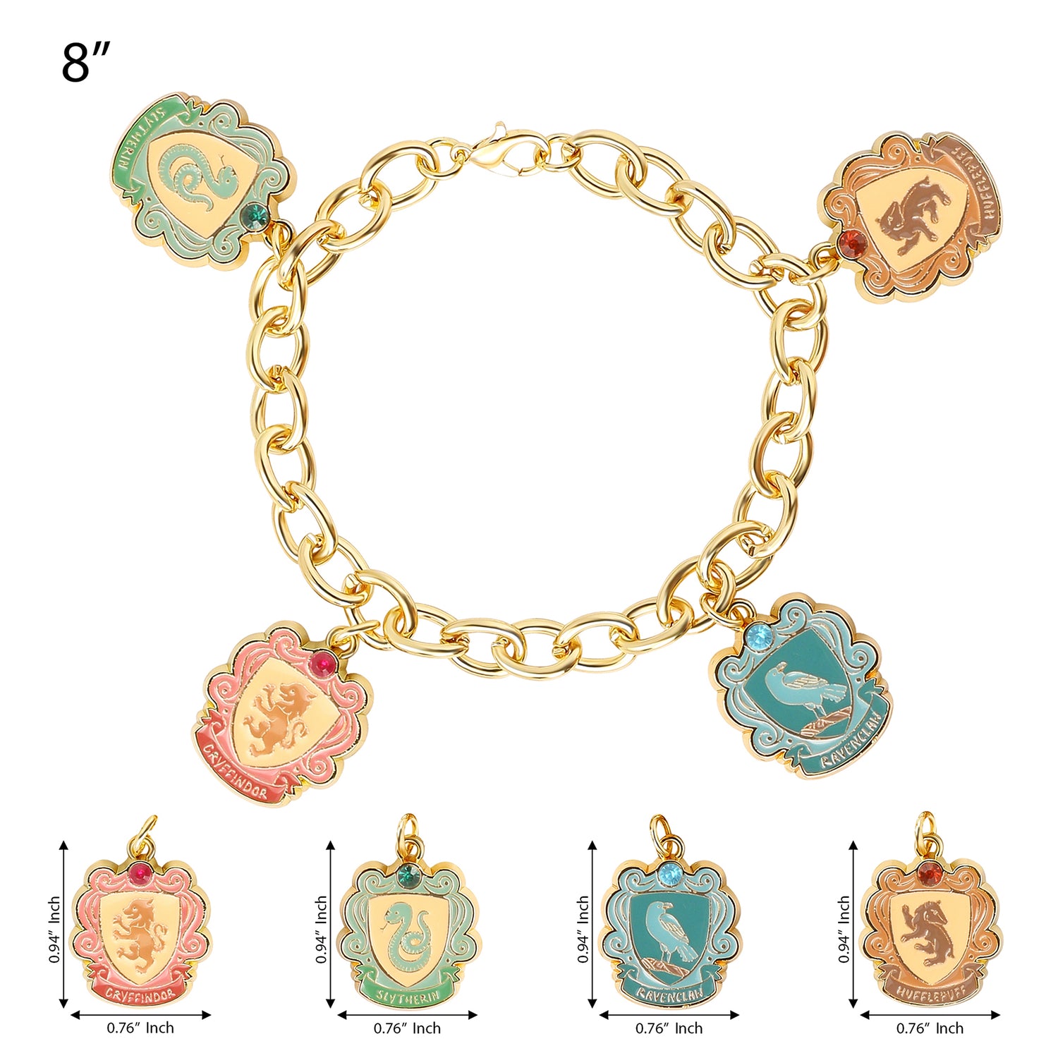 Harry Potter Charm Bracelet Officially License, Hogwarts House Charms