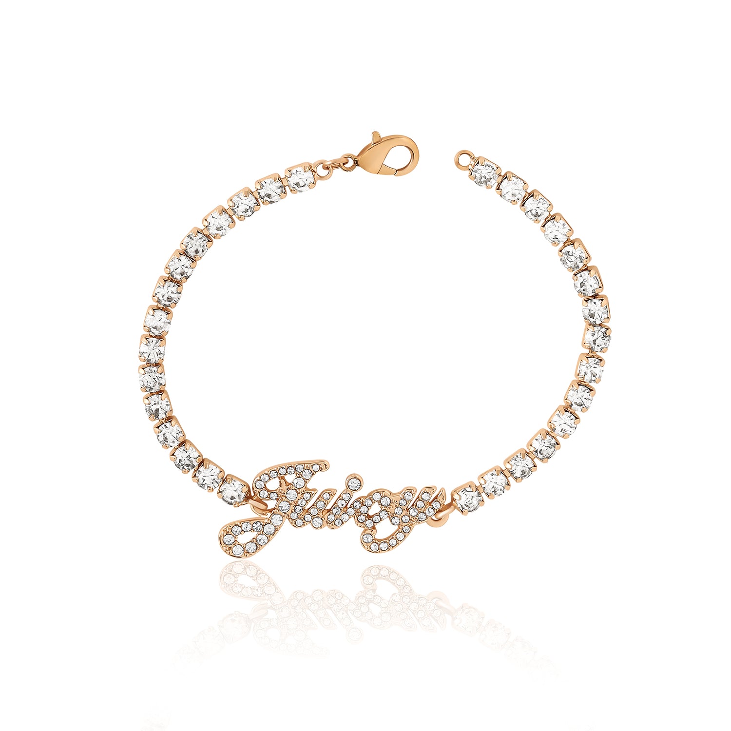 Juicy Couture Logo Clear Stone Tennis Bracelet for Women 7.5", Gold-Tone Bling Juicy Bracelet