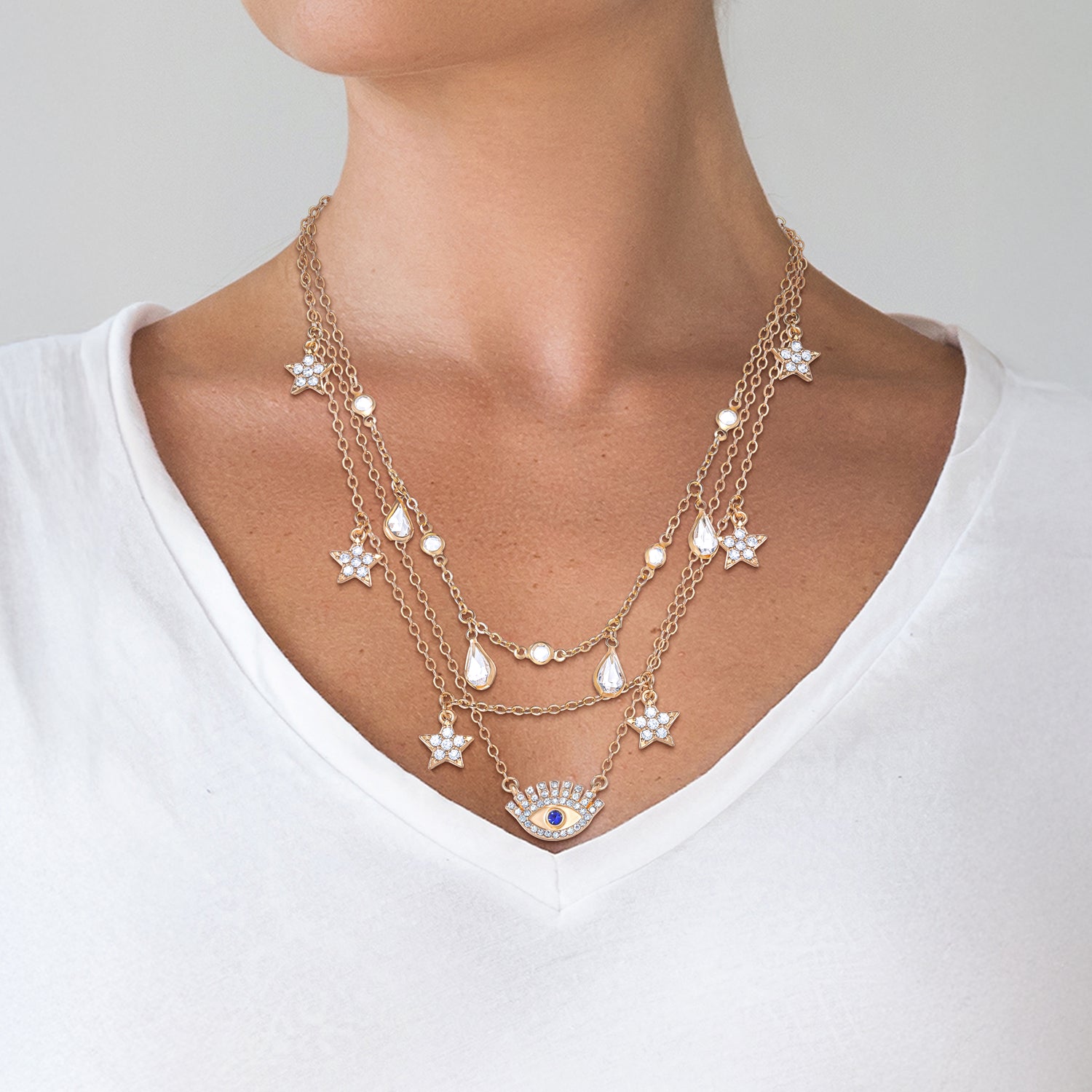 Jessica Simpson Gold-Tone Layered Necklace with Evil Eye and Star Charms