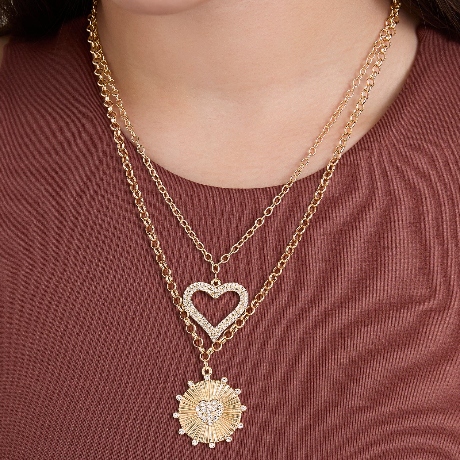 JS Jessica Simpson Gold Silver Heart Eye Layered Necklace Set