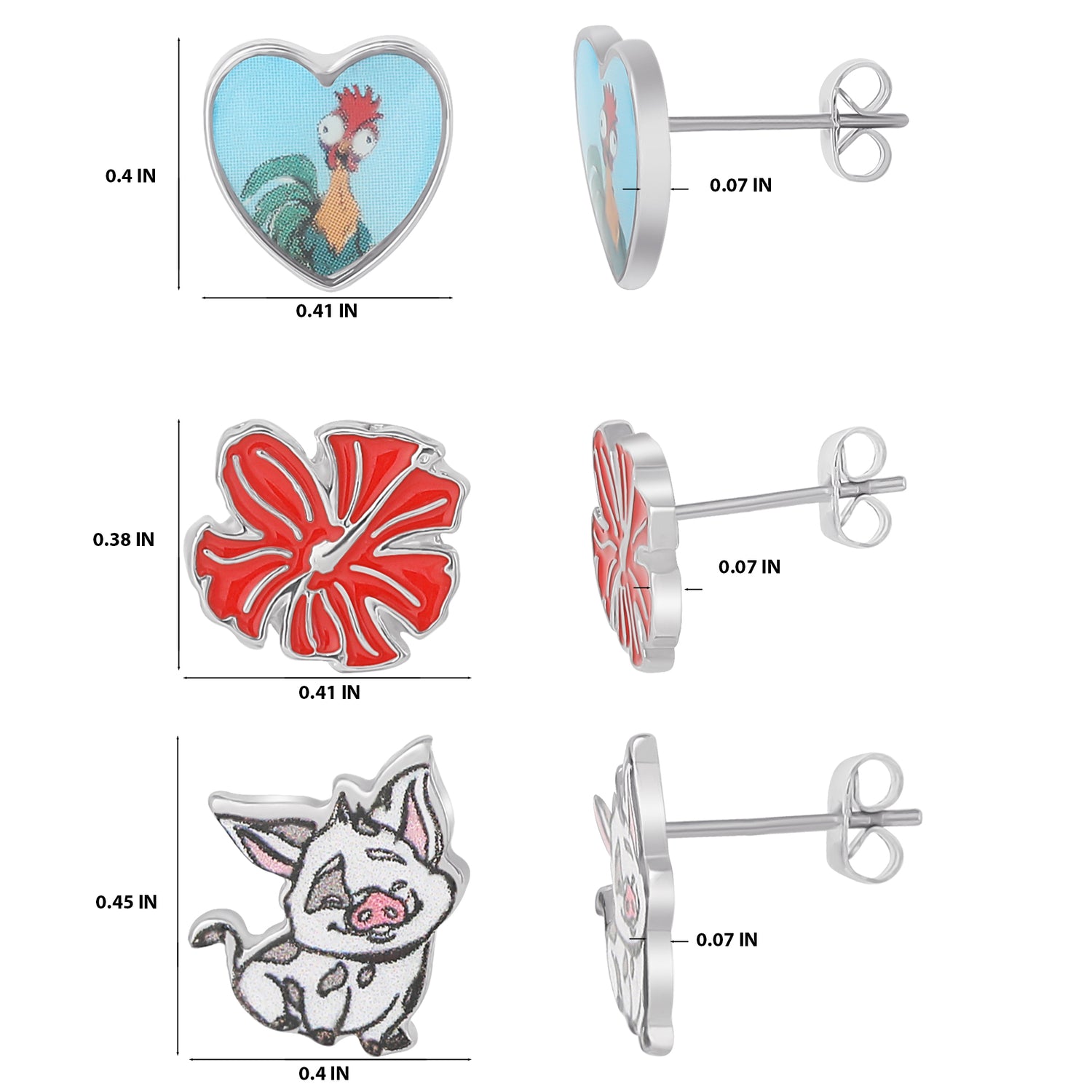 Moana Earrings for Women 3 Pairs Official License, Fashion Moana 2 Stud Earrings Pack of 3, Disney Jewelry for Women