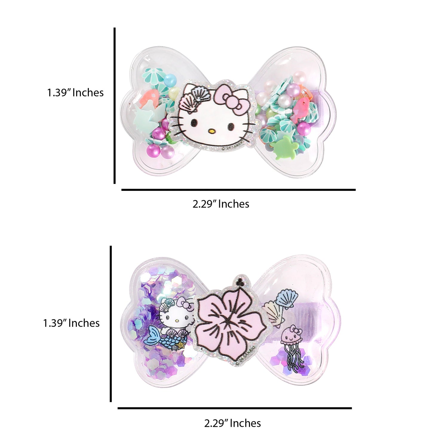 Hello Kitty Mermaid Hair Clips 4-Piece Set Official License, Snap Back Shaker Hair Clips, Sanrio Accessories
