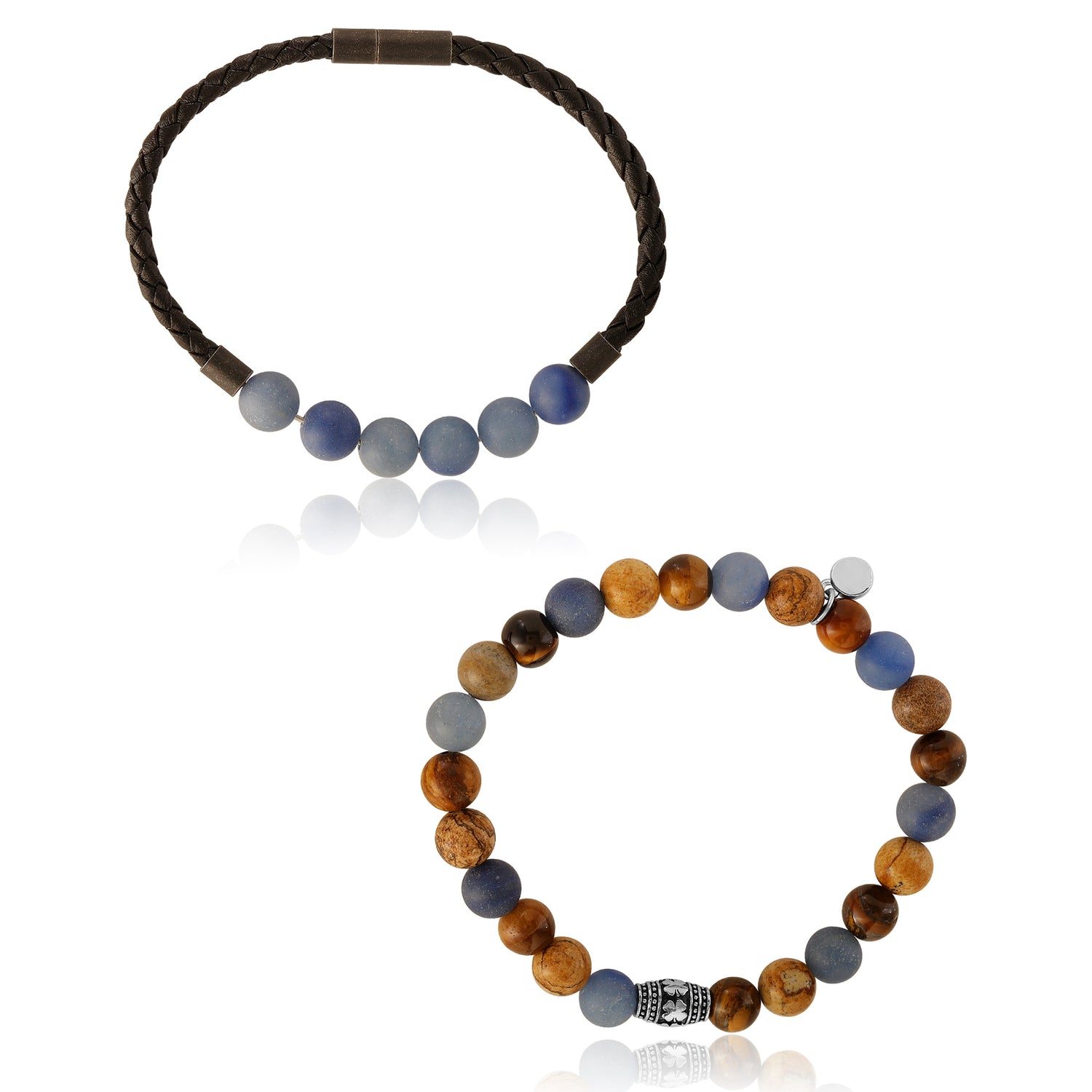 Lucky Brand Sodalite, Picture Jasper, Tiger's Eye Stretch Bead & Magnetic Cord Bracelet Set - 2 Piece