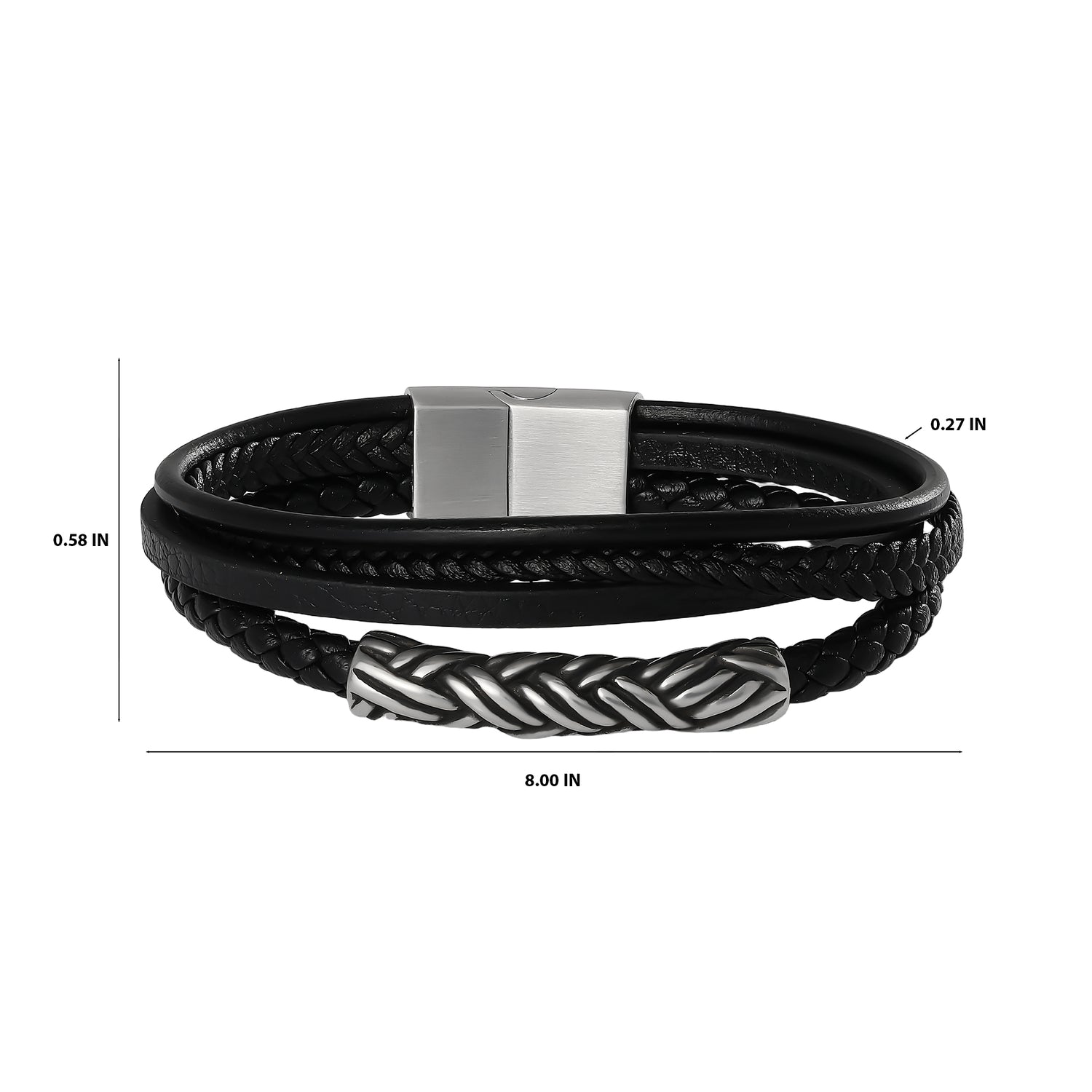 Lucky Brand Men’s Multi‑Row 8'' Bracelet with Braided Barrel, Black
