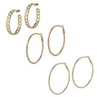 Jessica Simpson 3-Piece Hoop and Chain Hoop Earring Set in Gold-Tone