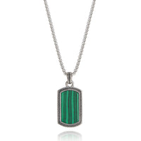 Lucky Brand Mens Stainless Steel Necklace with Malachite Green Pendant
