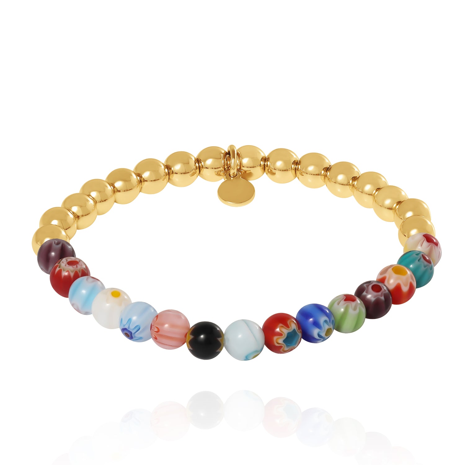 Jessica Simpson Multicolor Beaded Stretch Bracelet with Gold Accents