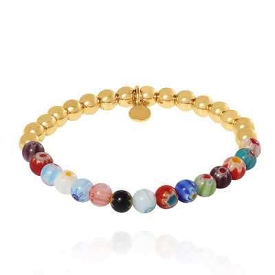 Jessica Simpson Multicolor Beaded Stretch Bracelet with Gold Accents