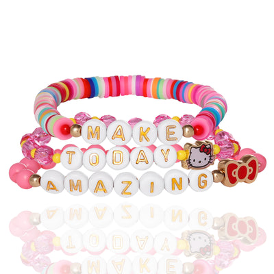 SALLY ROSE Hello Kitty Bracelet Make Today Amazing 3-Piece Set Official License, Fashion Jewelry Beaded Sanrio Bracelets Set of 3