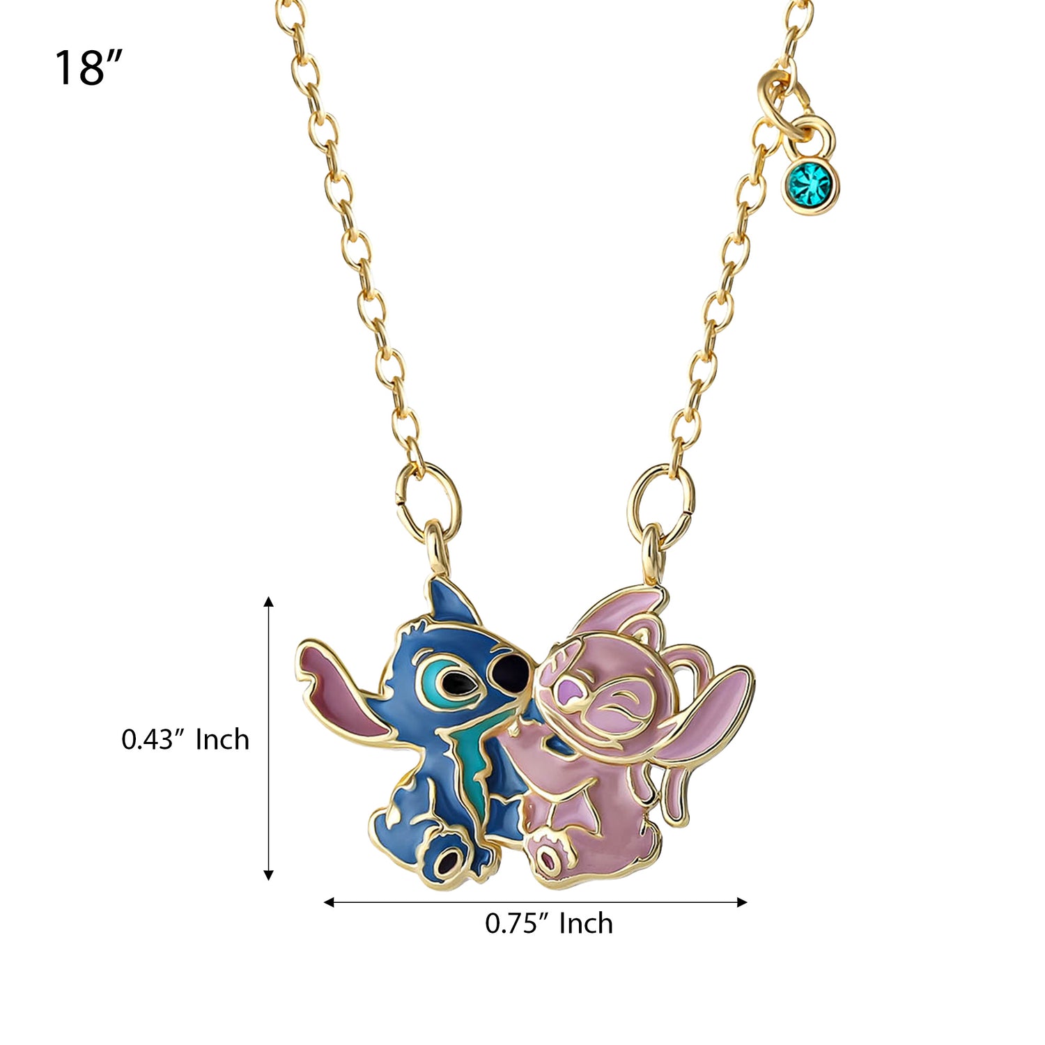 Disney Stitch Necklace for Women 18", Hugging Stitch and Angel Pendant
