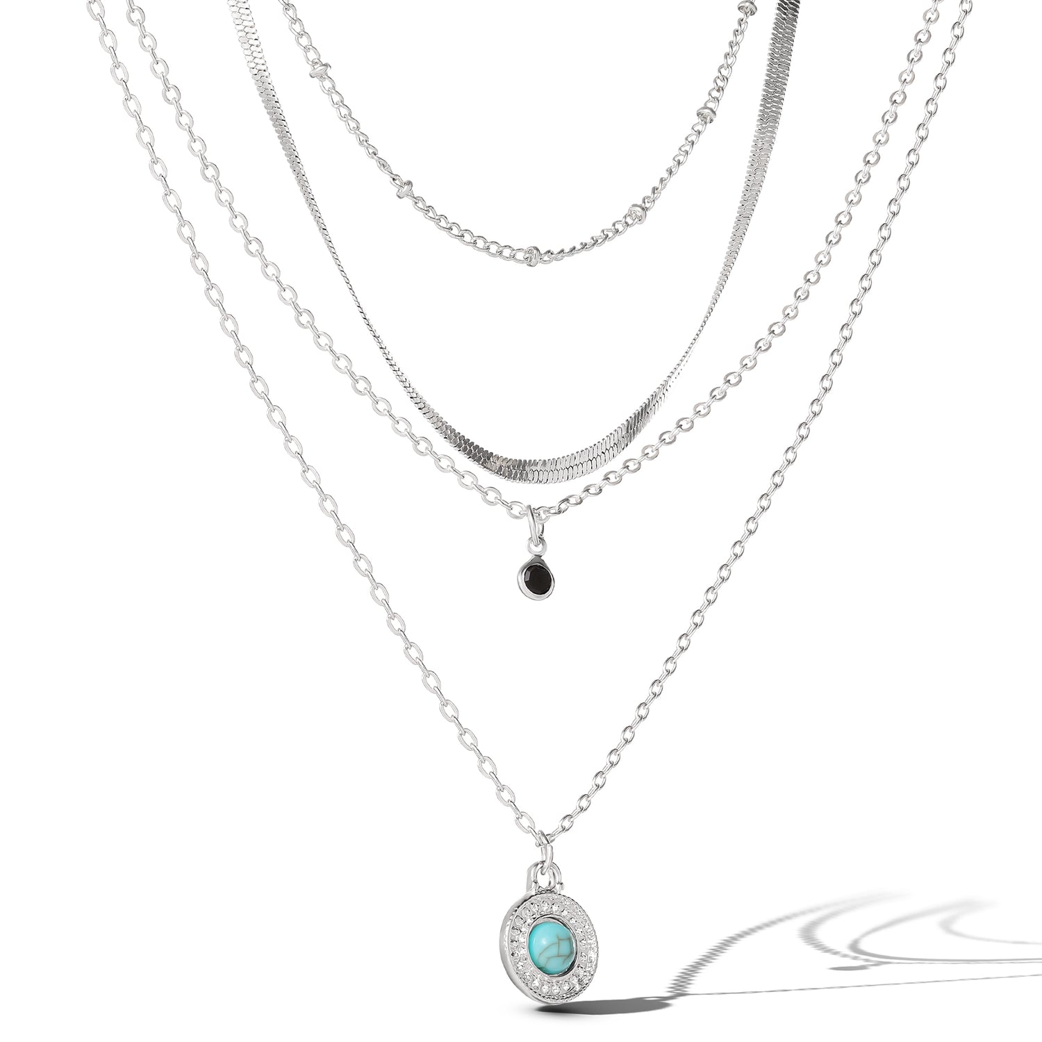 Jessica Simpson Silver-Tone Layered Necklace with Turquoise Pendant and Charm