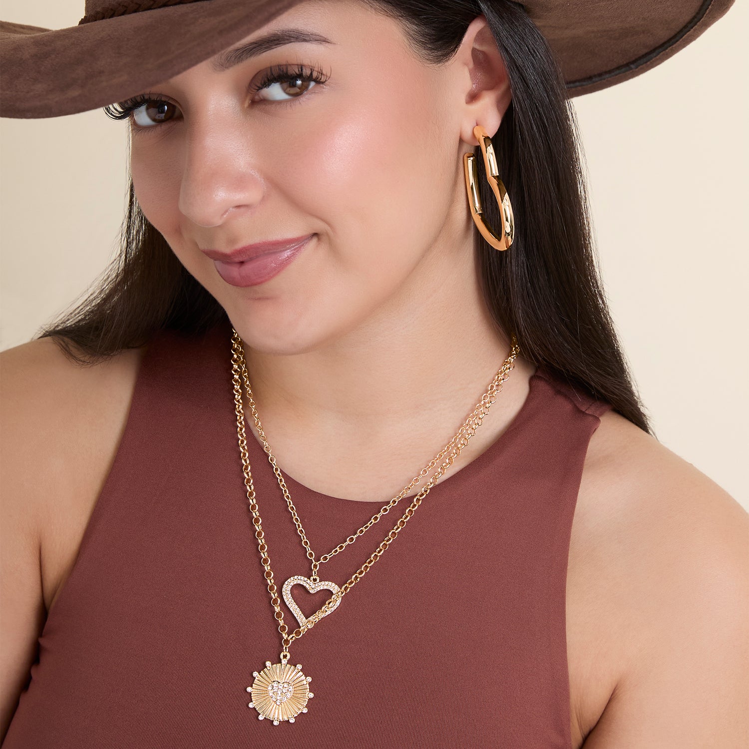 JS Jessica Simpson Gold Silver Heart Eye Layered Necklace Set