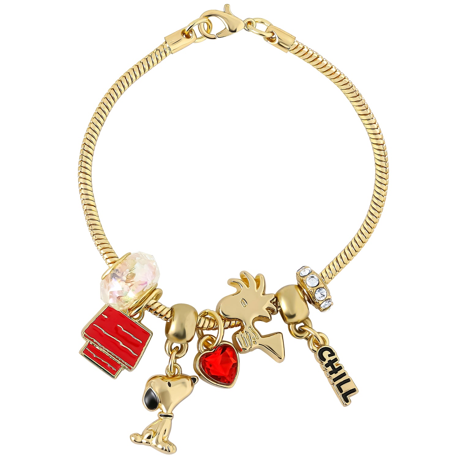 Peanuts Woodstock and Snoopy Charm Bracelet for Women Official License, 7"