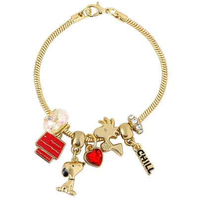 Peanuts Woodstock and Snoopy Charm Bracelet for Women Official License, 7"