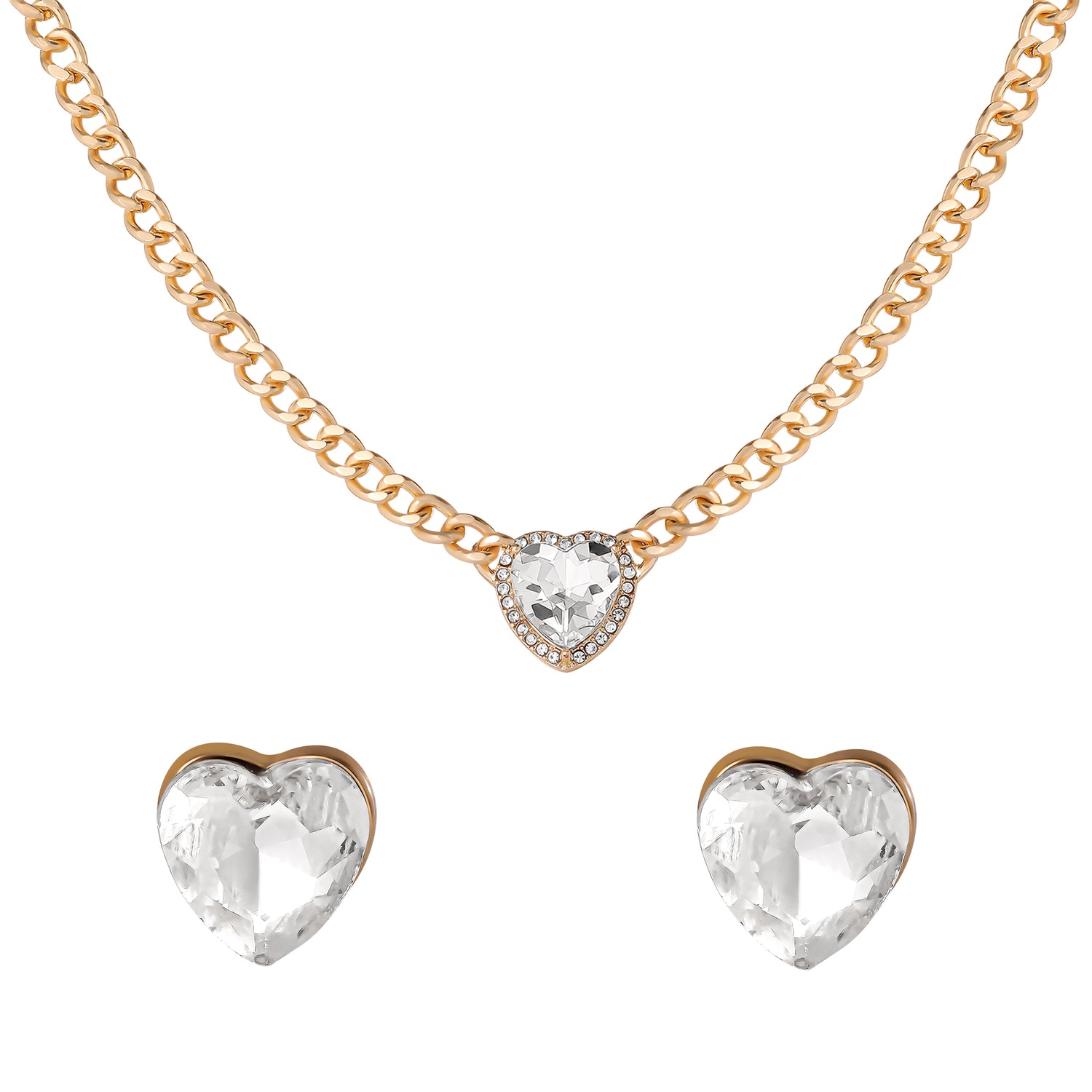 Jessica Simpson Gold-Tone Heart Pendant Necklace & Crystal Stud Earring Set