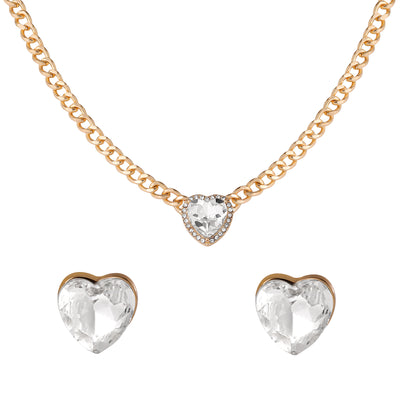 Jessica Simpson Gold-Tone Heart Pendant Necklace & Crystal Stud Earring Set