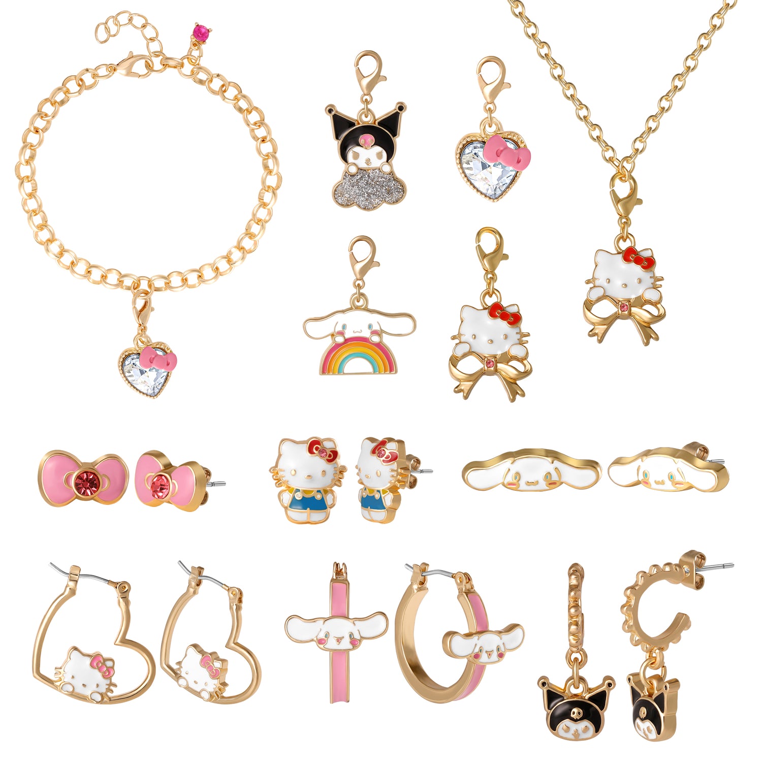 Hello Kitty 12-Piece Jewelry Set - Earrings, Charms, and Bracelets