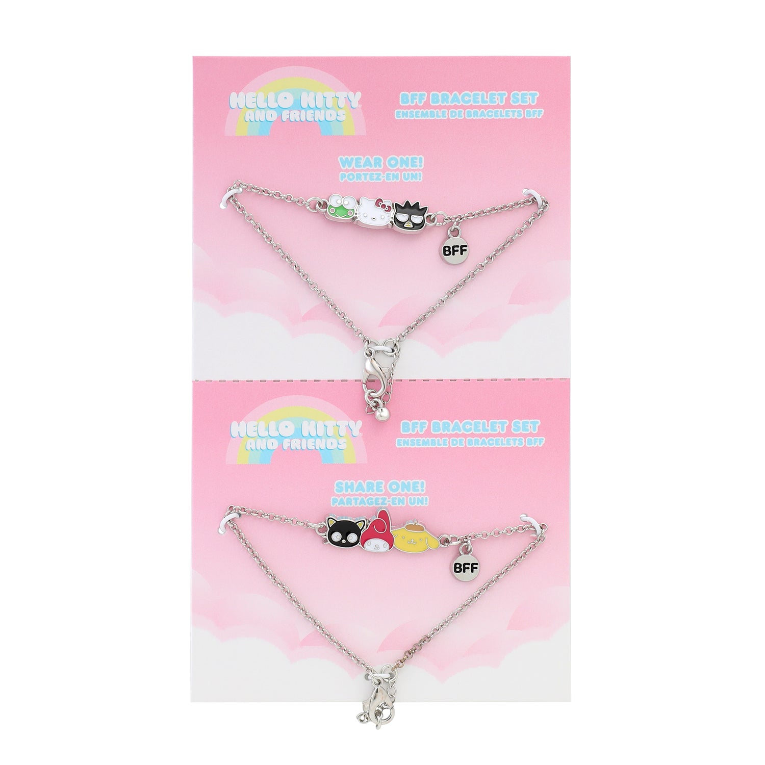 SALLY ROSE Hello Kitty and Friends Friendship Bracelet Set of 2 Official License, Fashion Sanrio Bracelets with BFF Charm