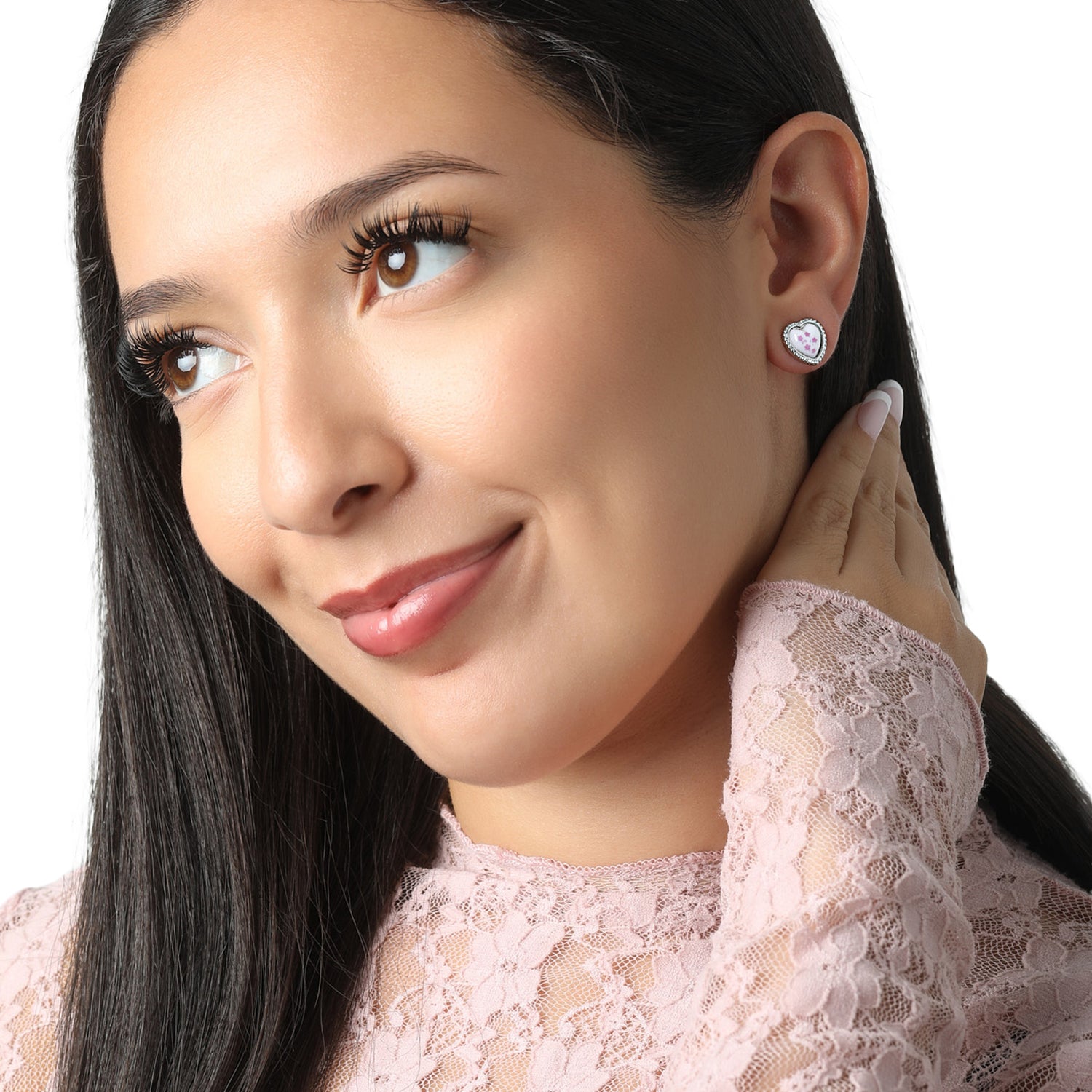 Celebrity Pink Bow and Heart Stud Earrings Pack of 6, Silver Tone