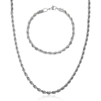 Lucky Brand Stainless Steel (304L) 5MM Rope Chain Necklace 22'' and Bracelet 8.5'' Set