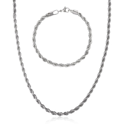 Lucky Brand Stainless Steel Rope Chain Necklace & Bracelet Set - Classic Jewelry for Men