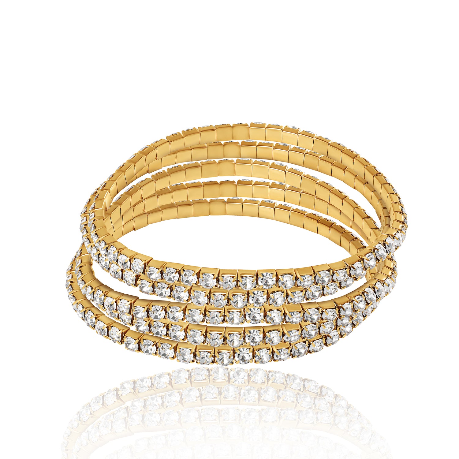 Jessica Simpson Fasjion Rhinstone 5 Piece Stretch Bracelet Set - Gold Clear