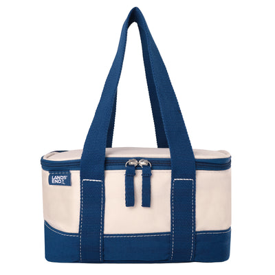 Lands' End Rectangular Small Cooler Bag Insulated 1.5 Gal, Canvas Soft Cooler with Tote Handles and Zip Closure (Navy) - Navy