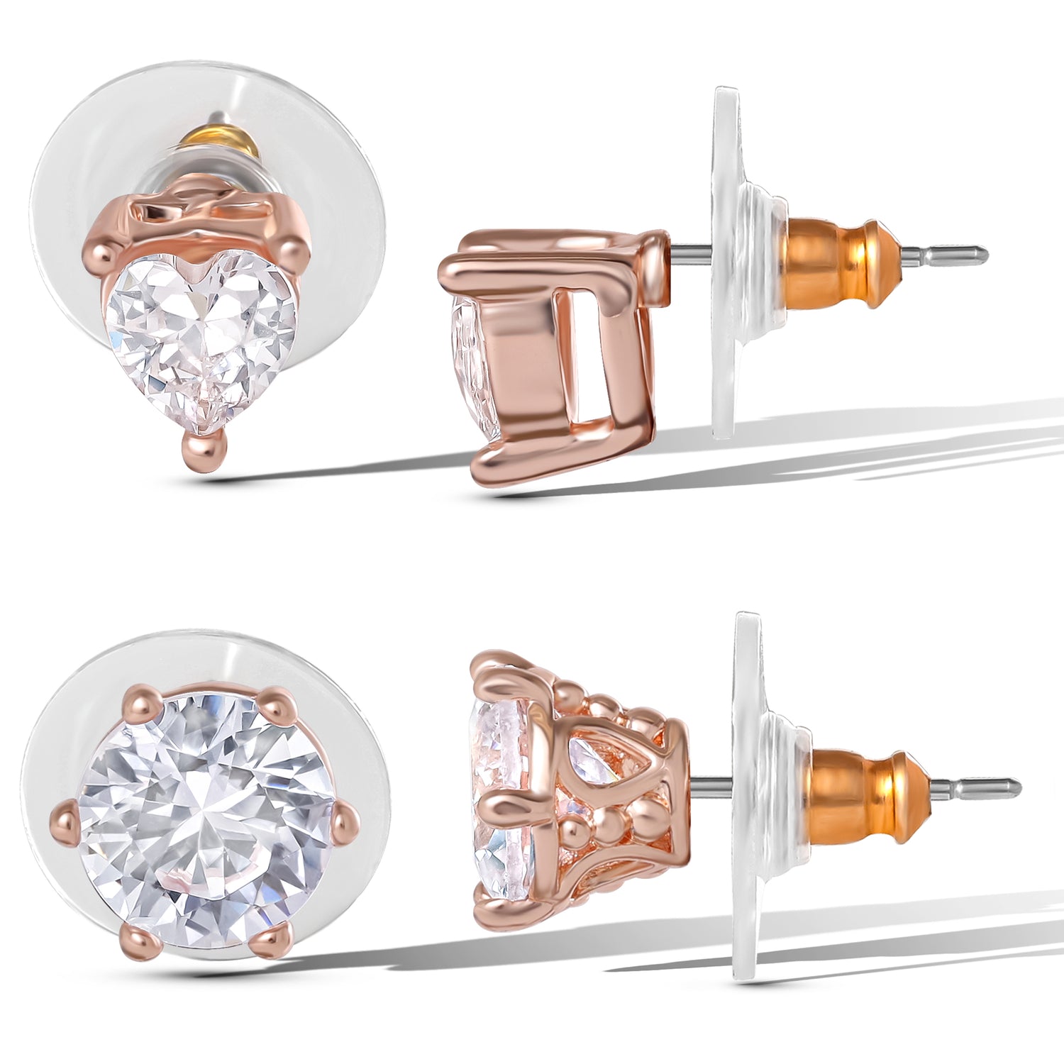 Jessica Simpson Heart and Round Crystal Stud Earring Set - 2 Pairs