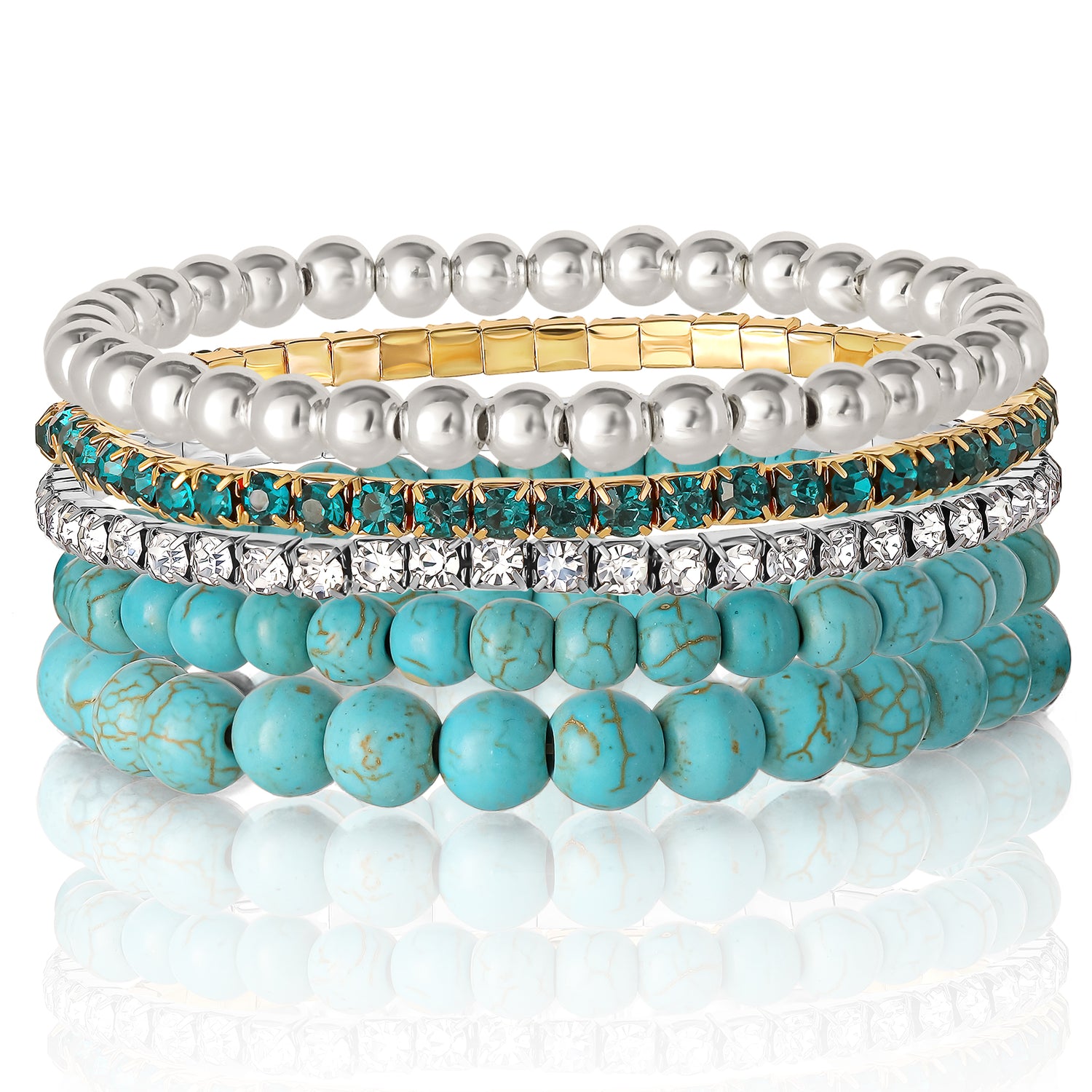 Jessica Simpson Crystal Stretch Bracelet - 5 Piece Set - Turquoise