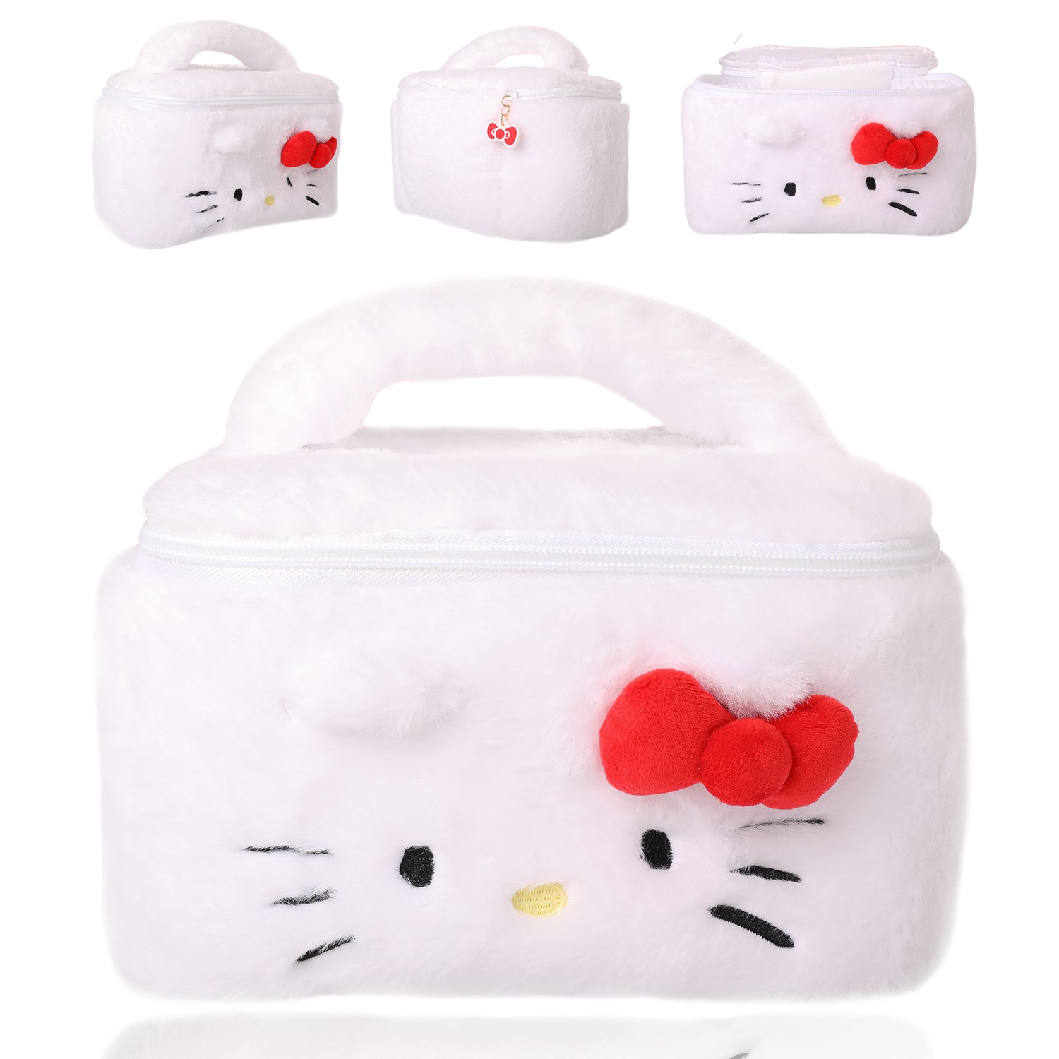 Sanrio Hello Kitty Fluffy Travel Cosmetic Bag - Soft Plush Makeup Cosmetic Jewelry Pouch