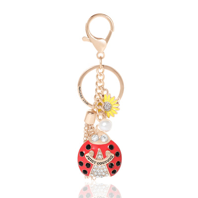 Juicy Couture Ladybug Keychains for Women with Clear Crystals, Gold-Tone Key Chain with Sunflower Charm