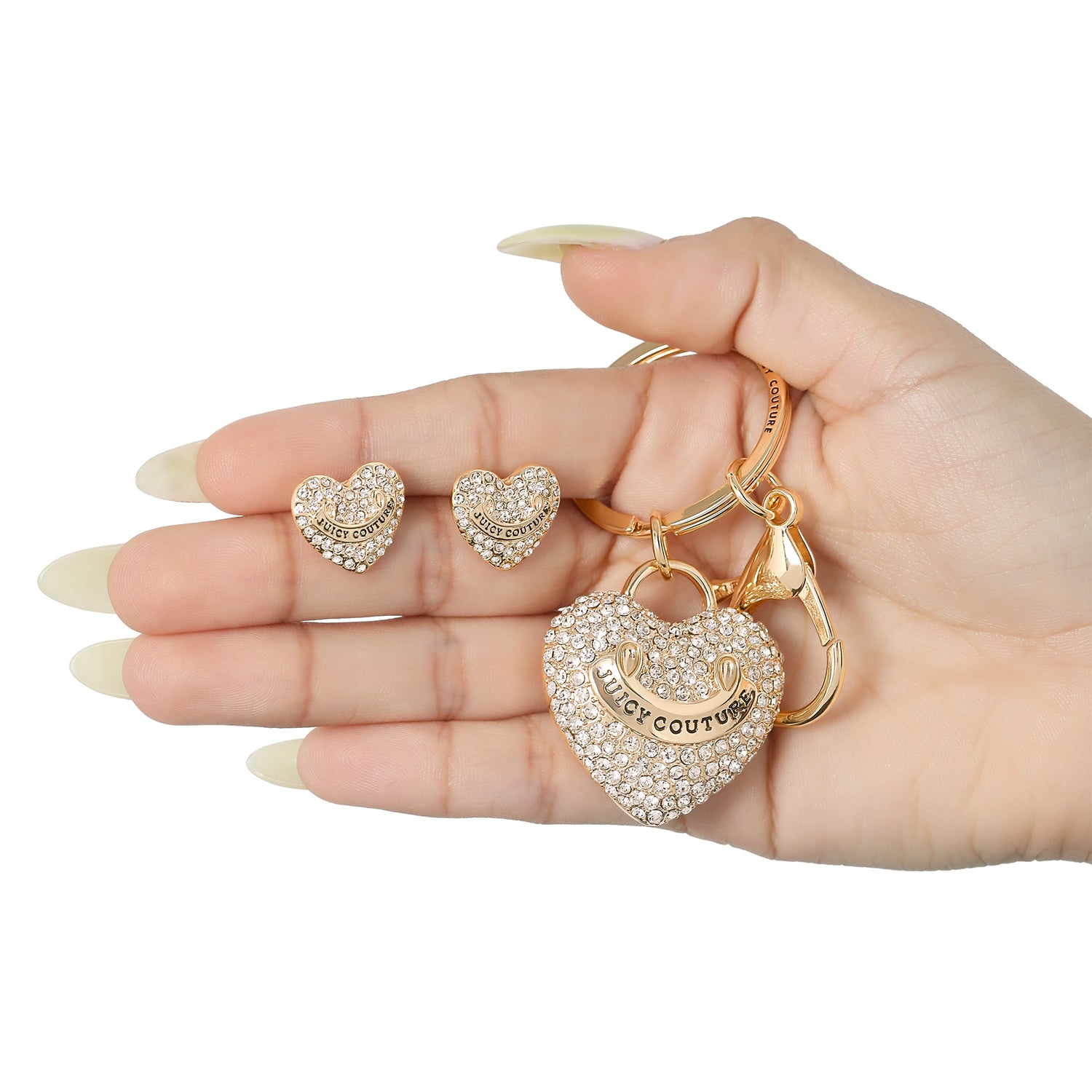 Juicy Couture Gold-Tone Pave Heart Keychain & Earrings Set
