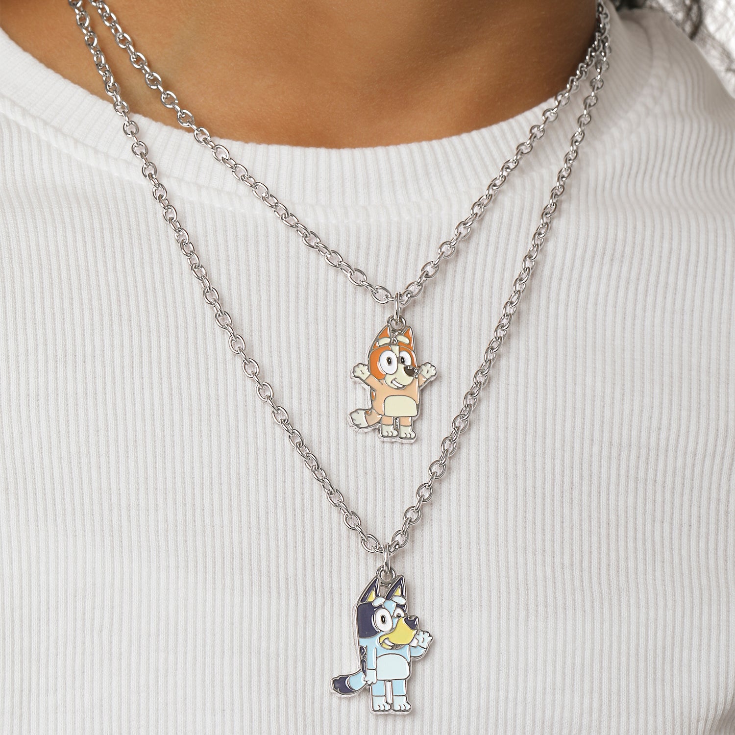 Bluey & Bingo Layered Pendant Necklace - Silver Tone - Character Jewelry